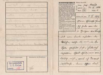 Brief vom 2. September 1939 aus dem Konzentrationslager Dachau